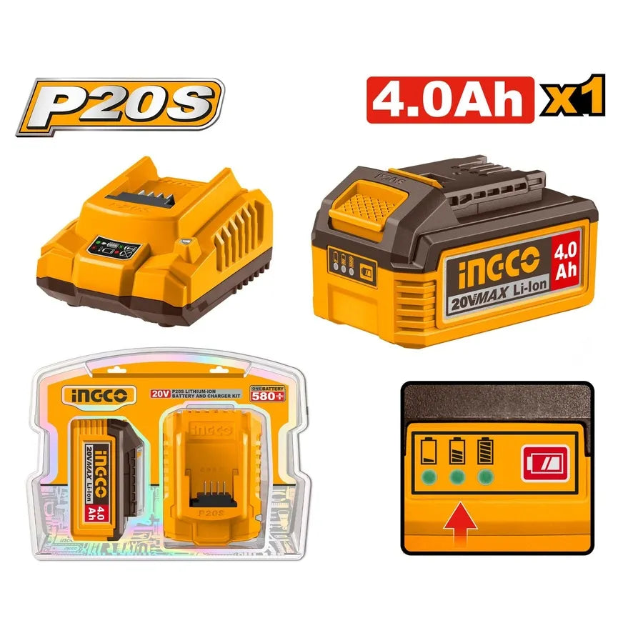 20V Lithium-Ion Battery & Charger Kit 4Ah - INGCO